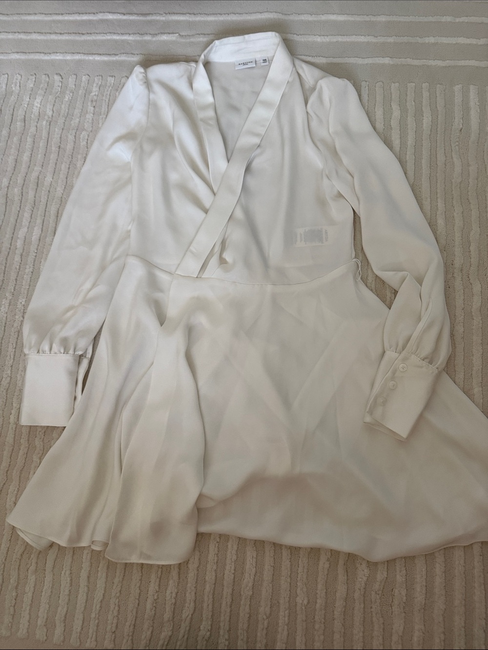 Babaton White Satin-Look Long Sleeve Wrap Dress